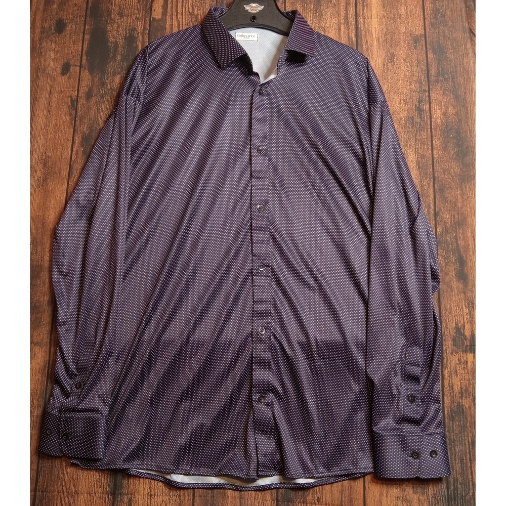 Collars & Co Men's Button Down Long‎ Sleeve Shirt Size 3XL Black Polka Dot